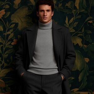 [xl] HOLT RENFREW Turtleneck Merino Wool Sweater – Charcoal Grey